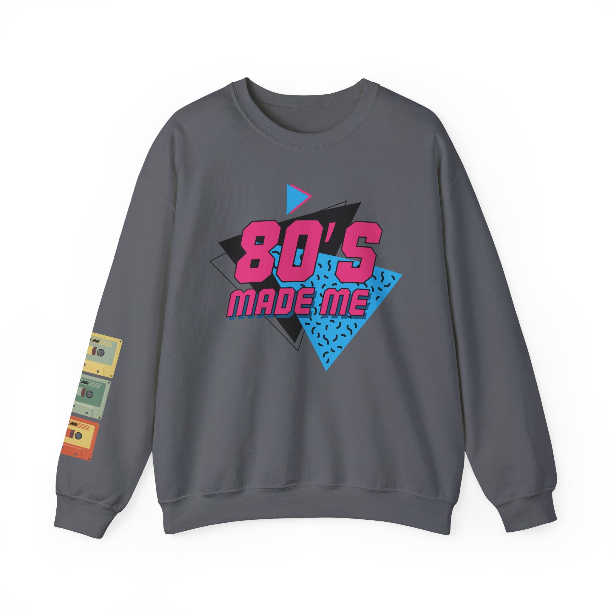 80's Made Me Sweatshirt — Retro 1980s Graphic Crewneck with Cassette Sleeve