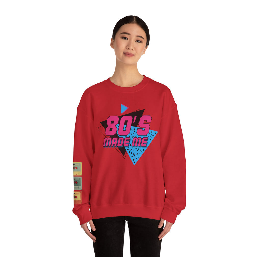 80's Made Me Sweatshirt — Retro 1980s Graphic Crewneck with Cassette Sleeve