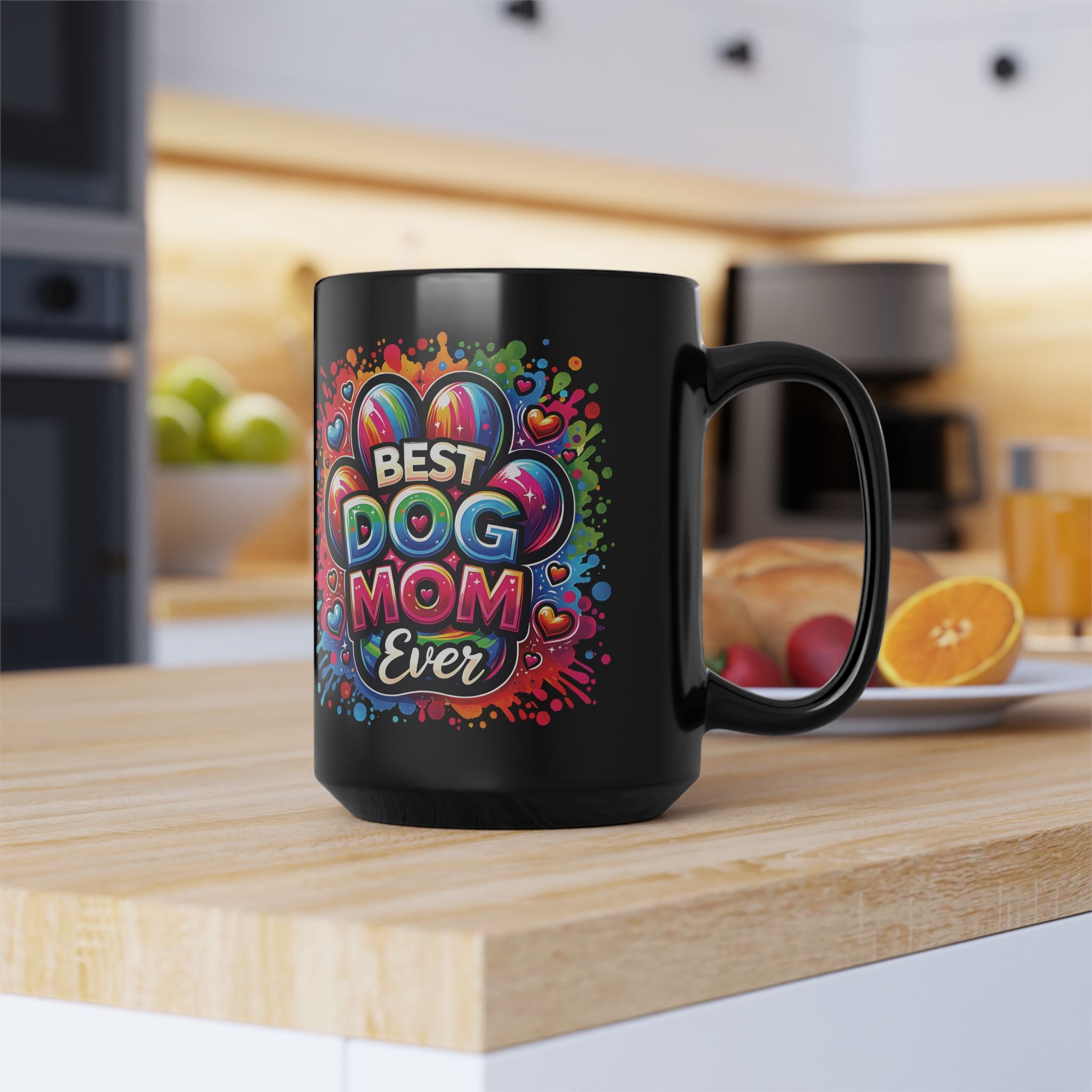 Best Dog Mom Ever Mug — Colorful Black Coffee Cup for Dog Lovers (11oz, 15oz)