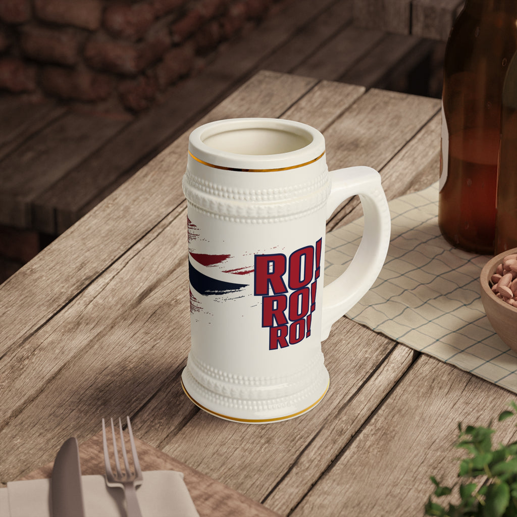 Viking RO! Brushstroke Beer Stein mug | 22oz Ceramic Stein, Gold Trim