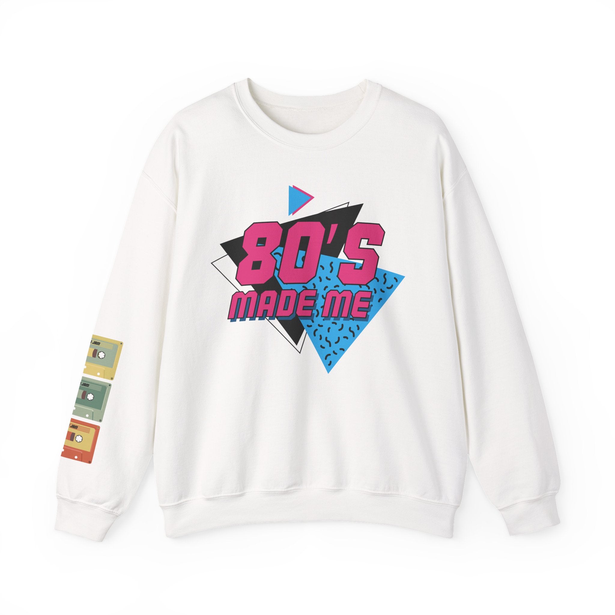 80's Made Me Sweatshirt — Retro 1980s Graphic Crewneck with Cassette Sleeve