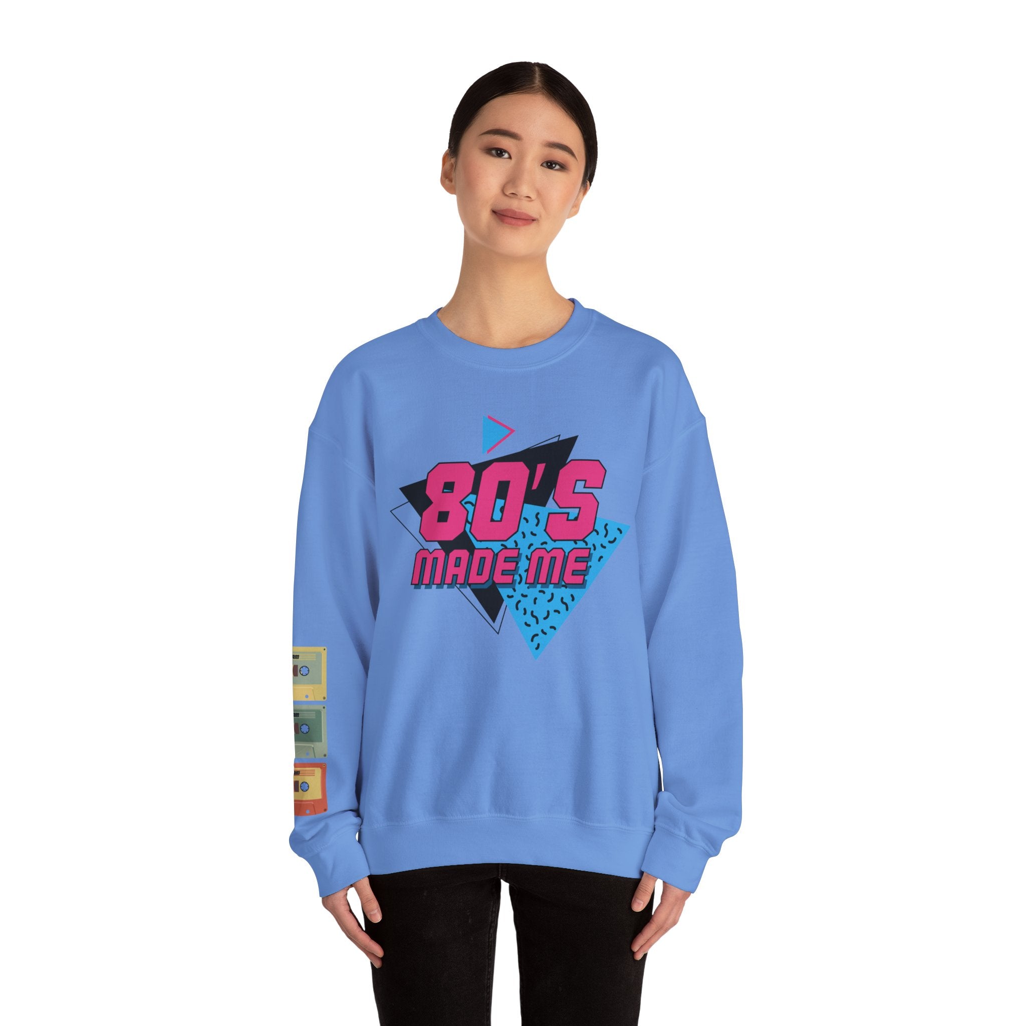 80's Made Me Sweatshirt — Retro 1980s Graphic Crewneck with Cassette Sleeve