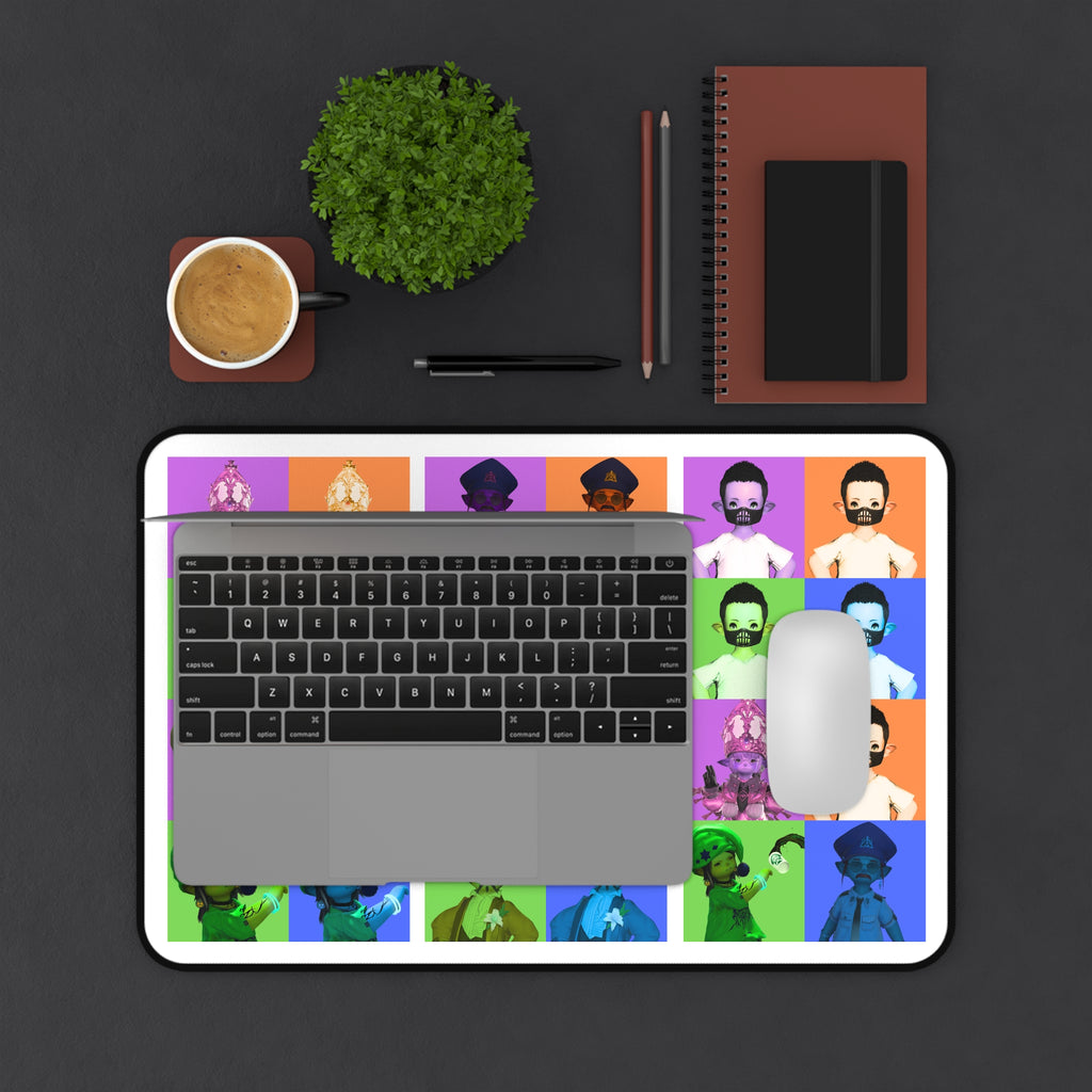Colorful Pop Art Character Desk Mat — Retro Cartoon Grid Mouse Pad