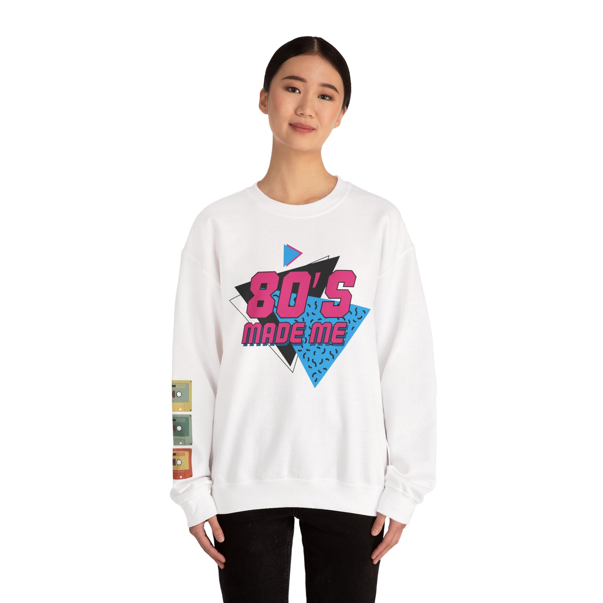 80's Made Me Sweatshirt — Retro 1980s Graphic Crewneck with Cassette Sleeve