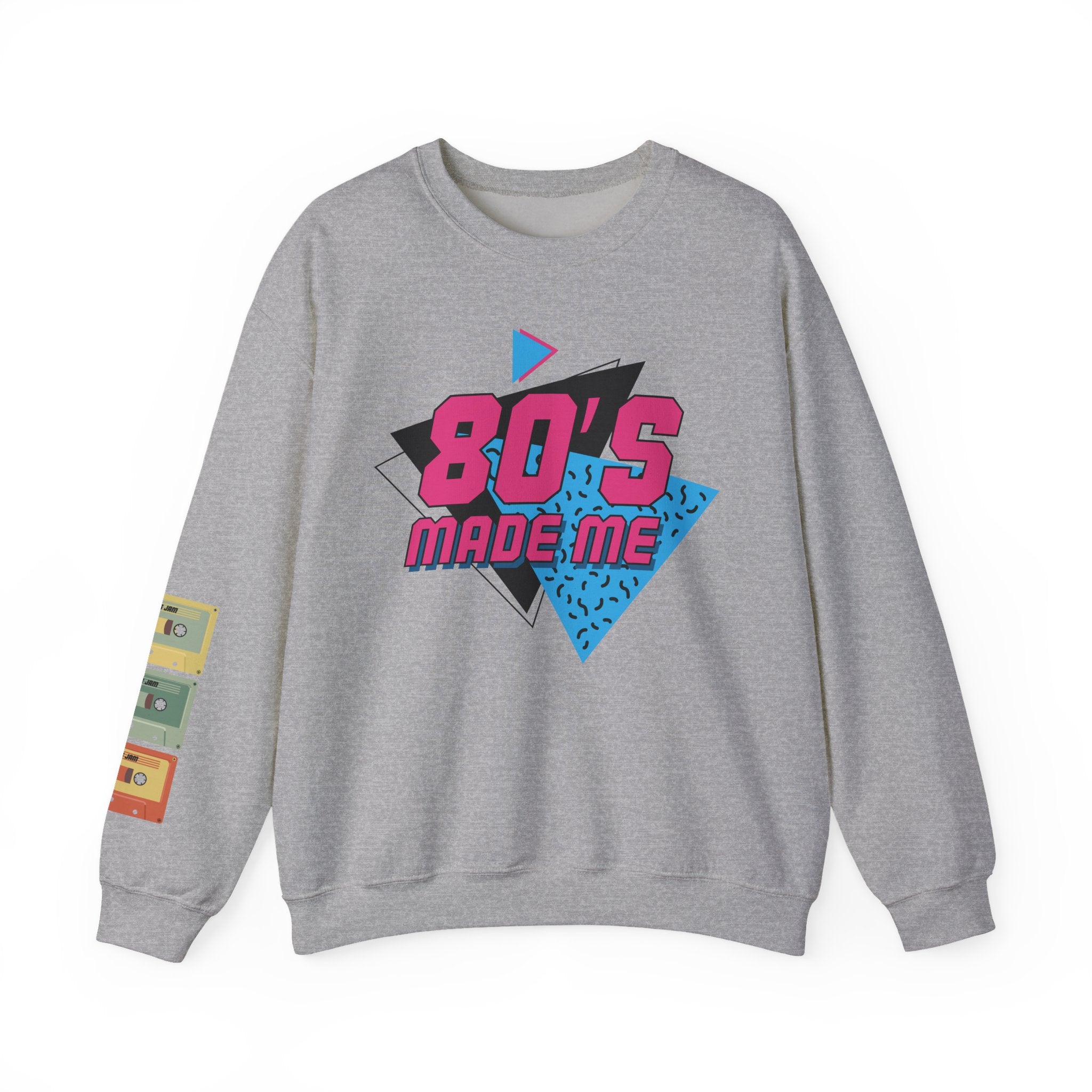 80's Made Me Sweatshirt — Retro 1980s Graphic Crewneck with Cassette Sleeve