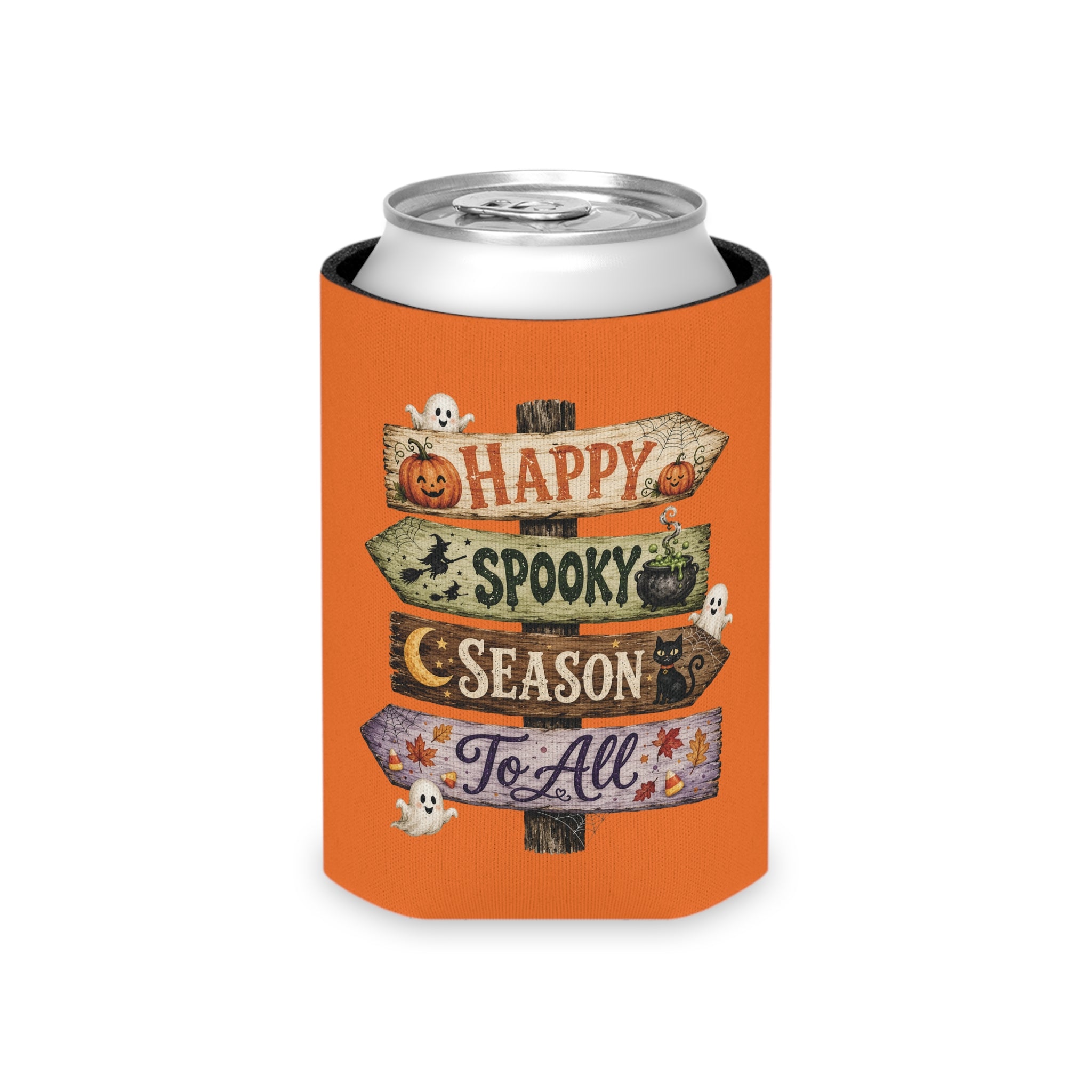 Happy Spooky Season Can Cooler – Halloween Pumpkin & Ghost Koozie