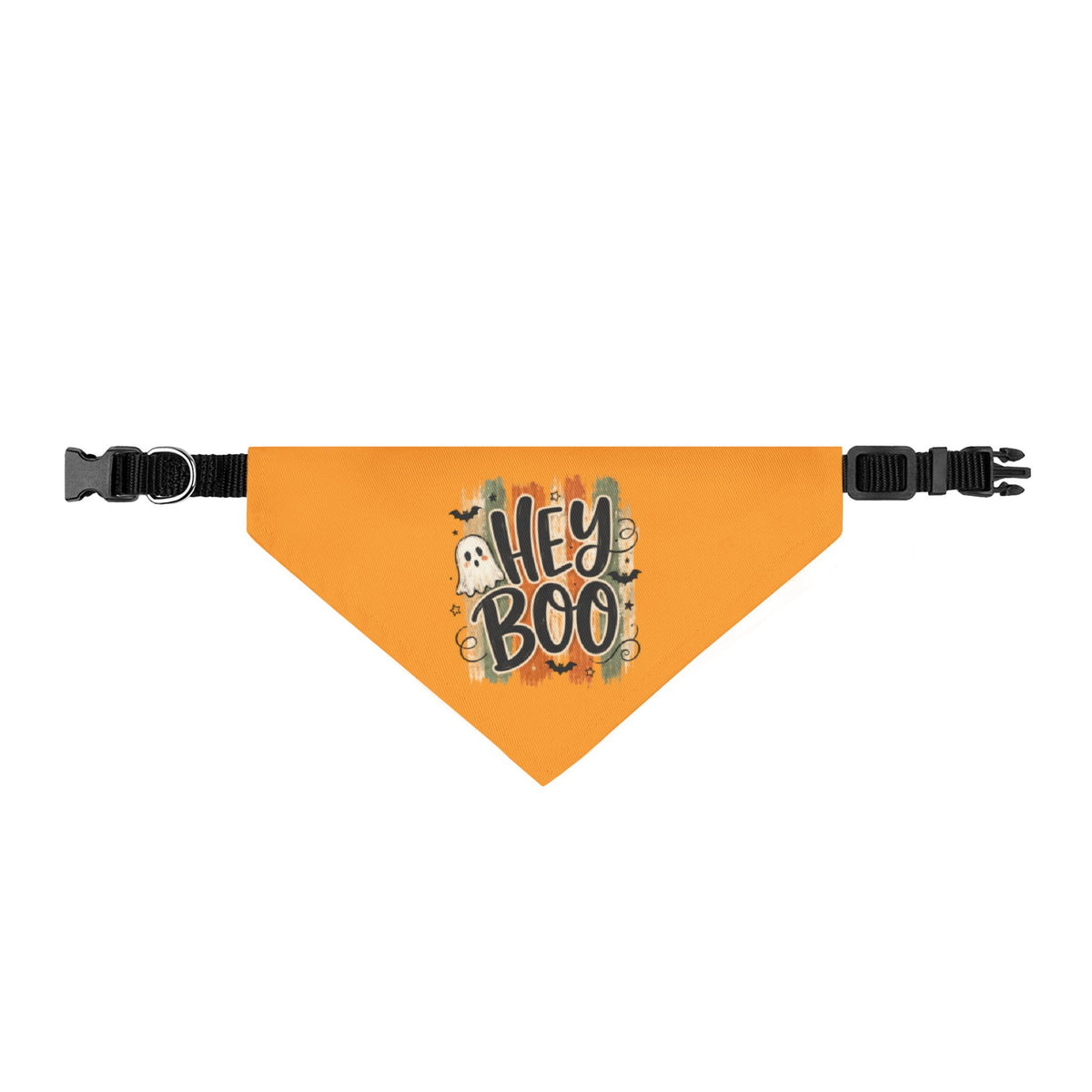 Hey Boo Halloween Pet Bandana — Orange Ghost Print with Adjustable Collar