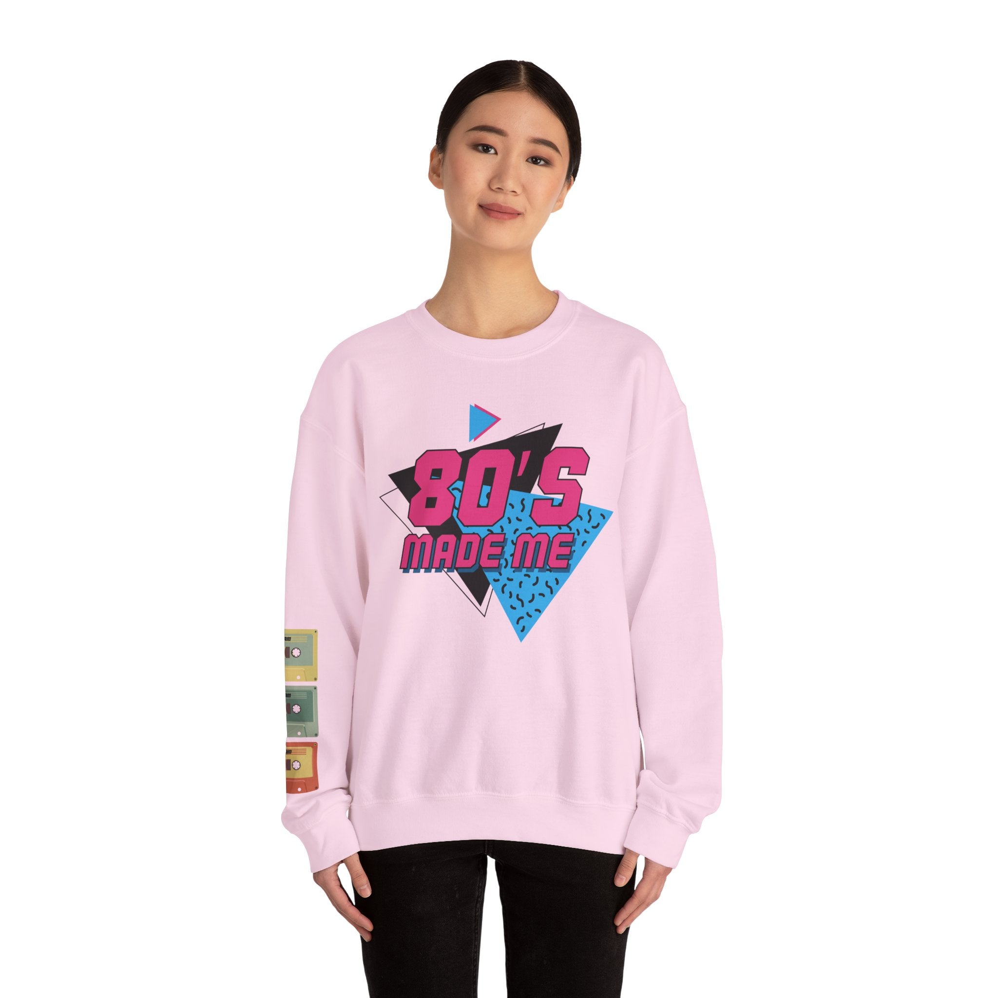 80's Made Me Sweatshirt — Retro 1980s Graphic Crewneck with Cassette Sleeve