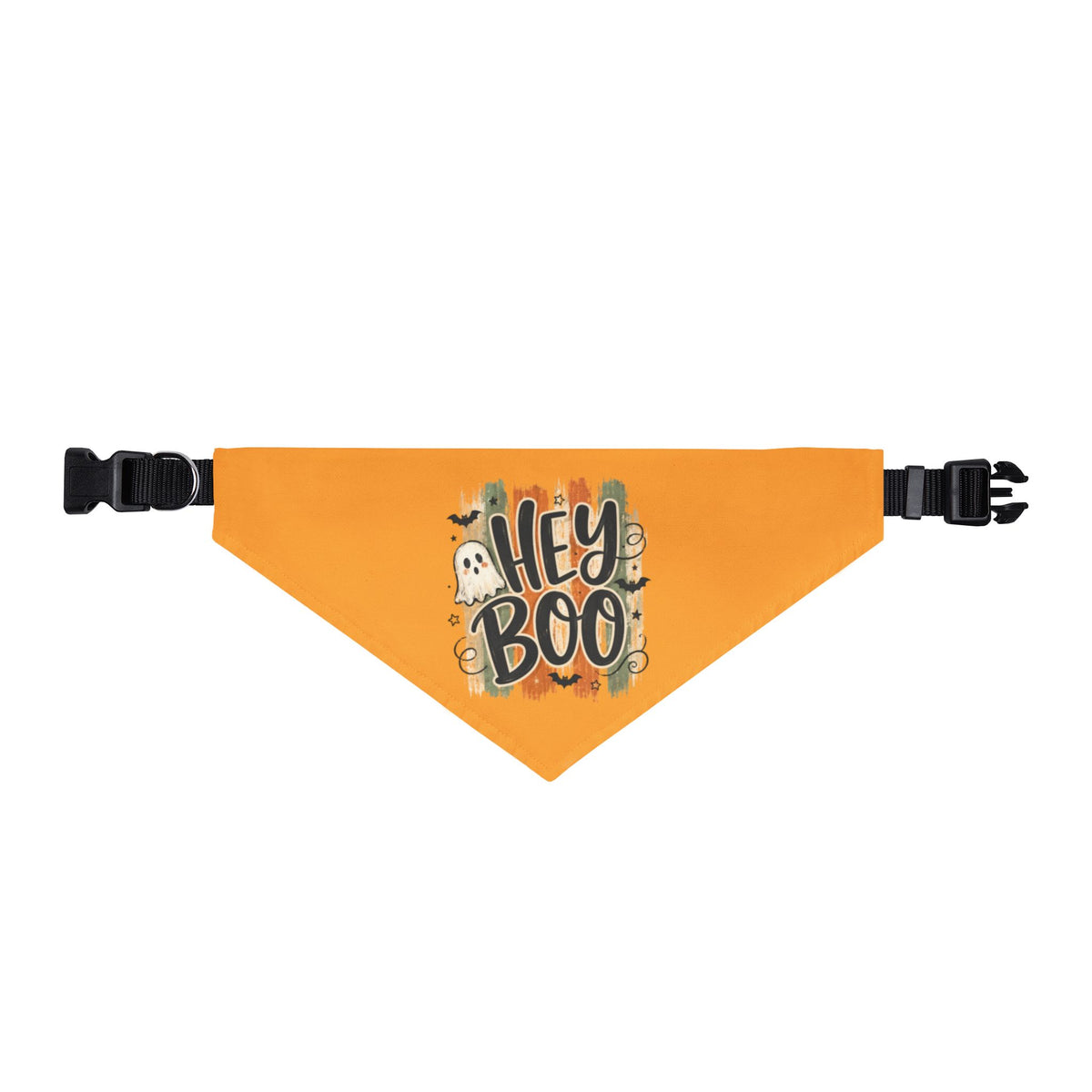 Hey Boo Halloween Pet Bandana — Orange Ghost Print with Adjustable Collar