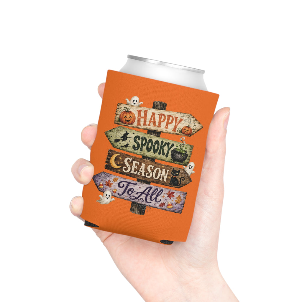 Happy Spooky Season Can Cooler – Halloween Pumpkin & Ghost Koozie