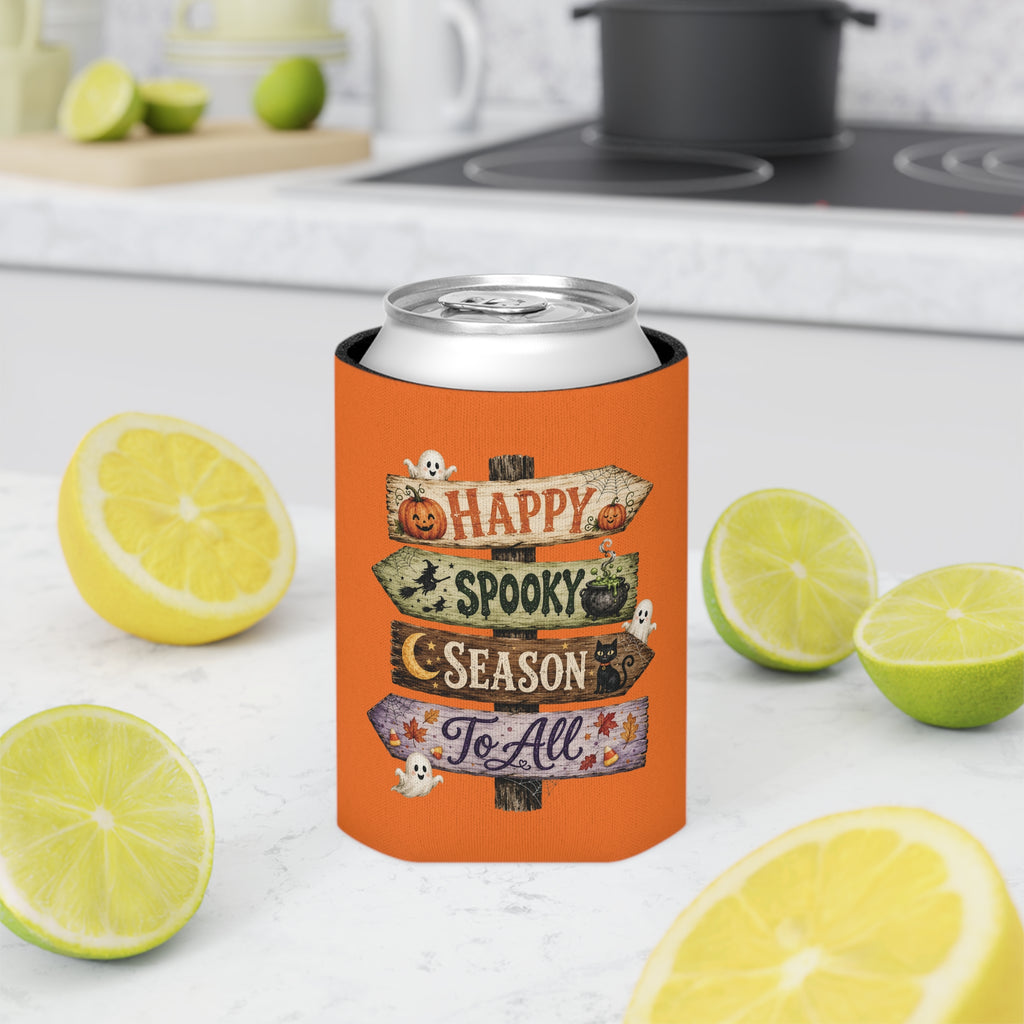 Happy Spooky Season Can Cooler – Halloween Pumpkin & Ghost Koozie