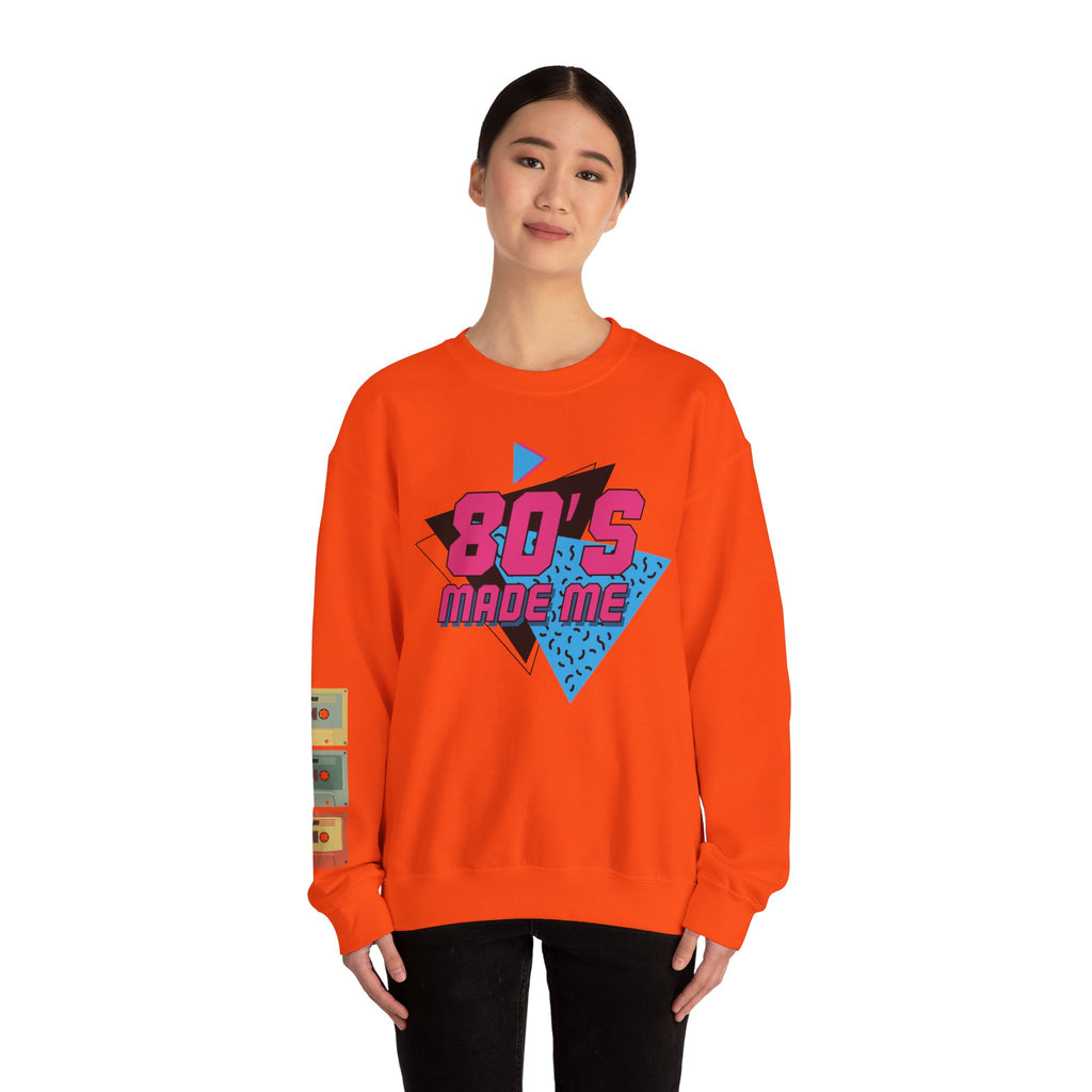 80's Made Me Sweatshirt — Retro 1980s Graphic Crewneck with Cassette Sleeve