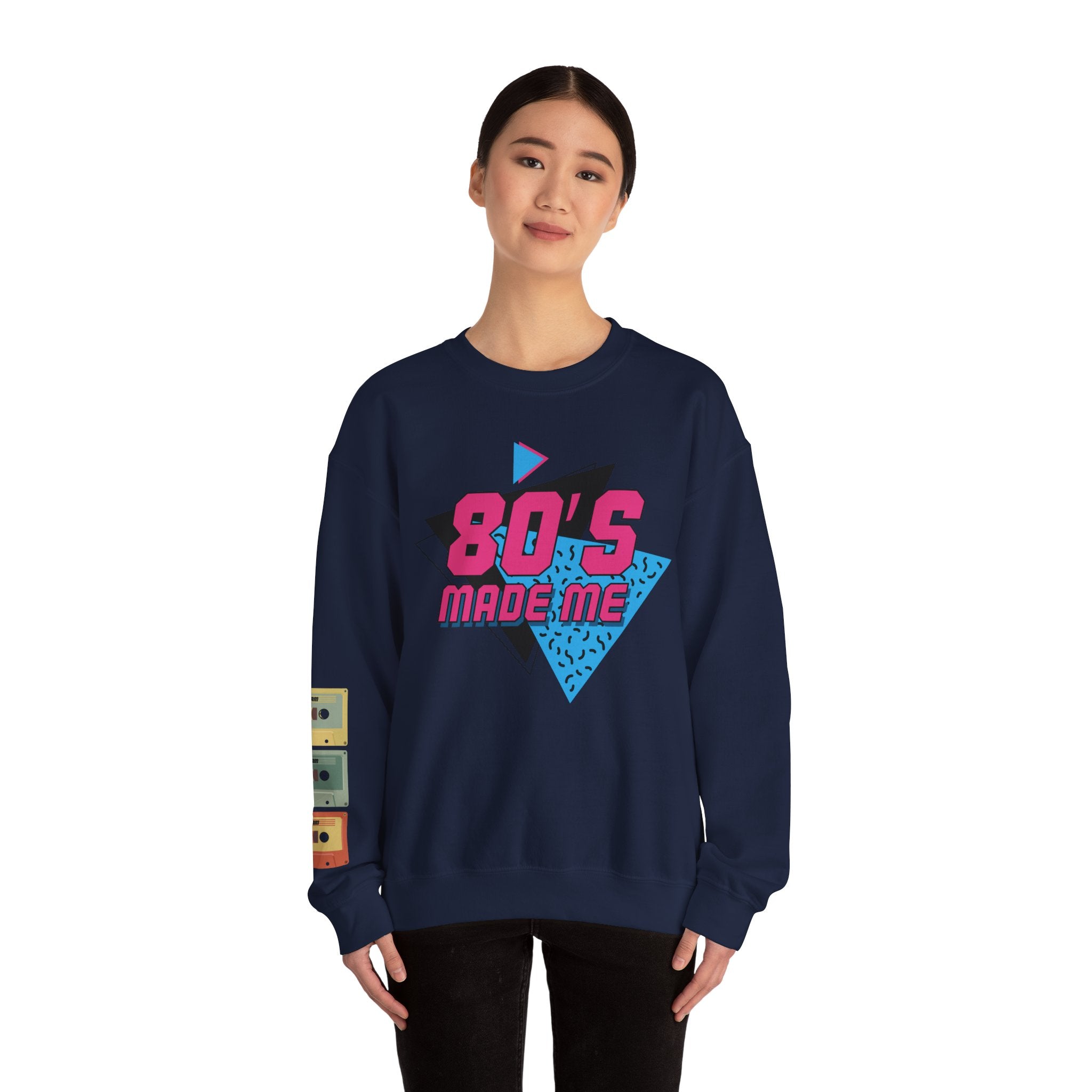 80's Made Me Sweatshirt — Retro 1980s Graphic Crewneck with Cassette Sleeve