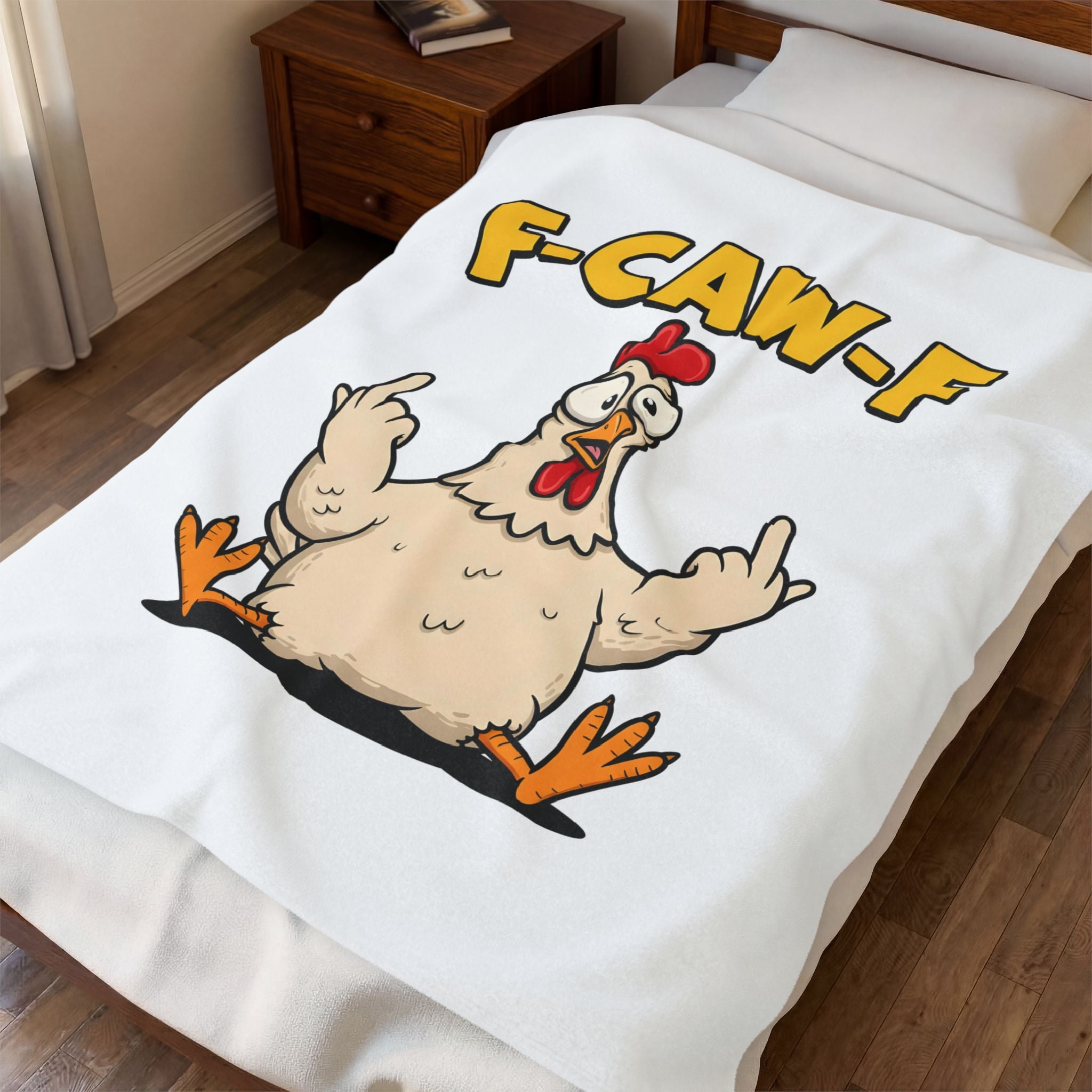 Funny Chicken Velveteen Blanket — "F-CAW-F" Plush Throw (Do Not Disturb)