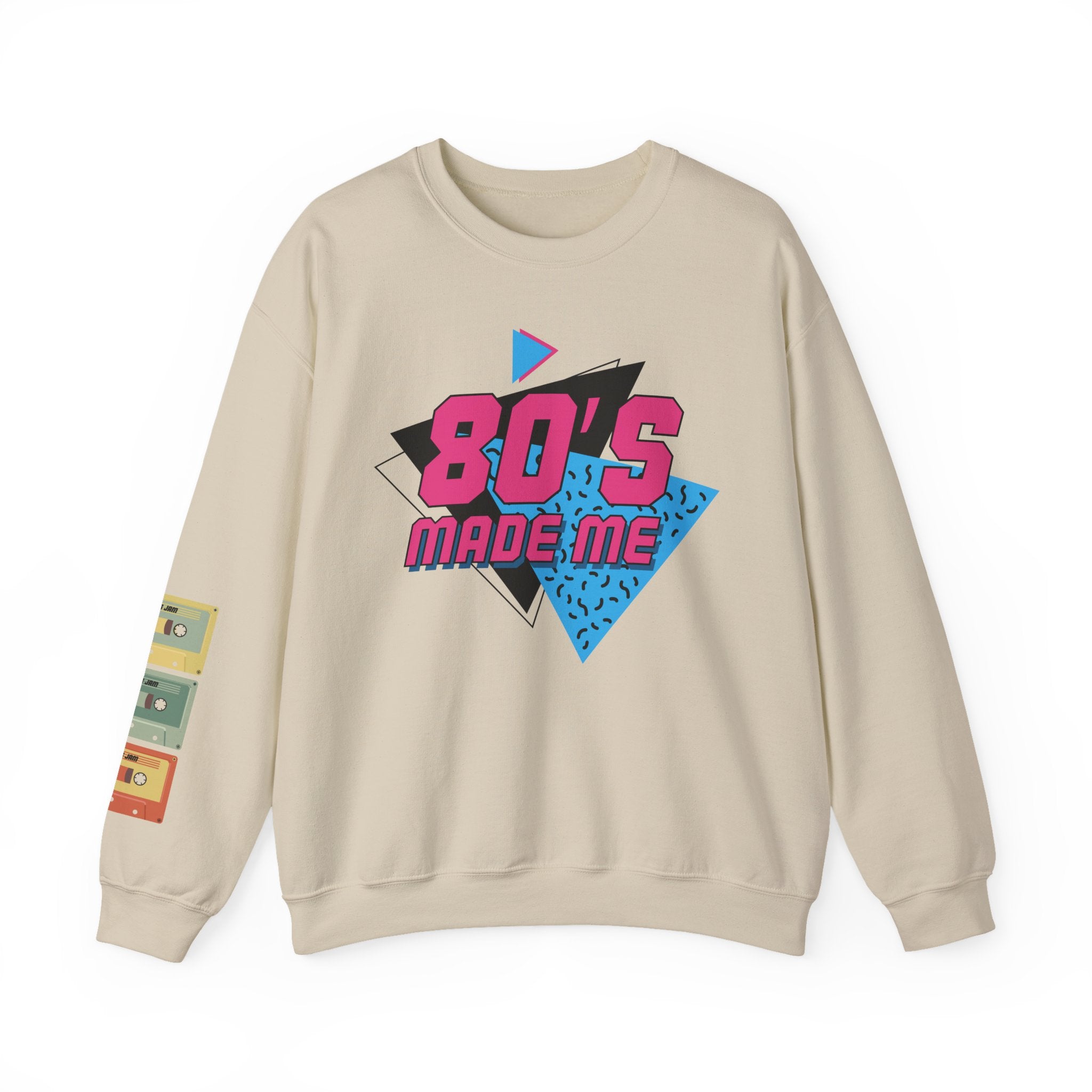 80's Made Me Sweatshirt — Retro 1980s Graphic Crewneck with Cassette Sleeve