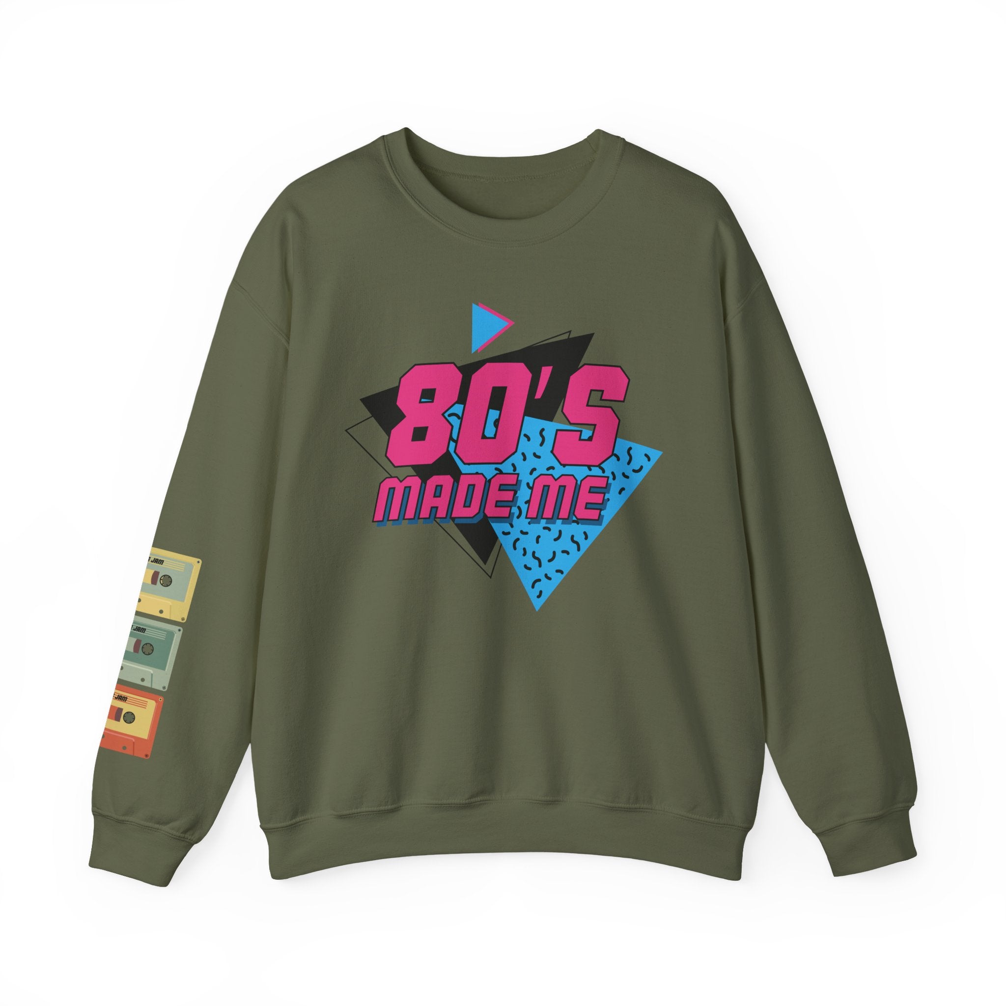 80's Made Me Sweatshirt — Retro 1980s Graphic Crewneck with Cassette Sleeve