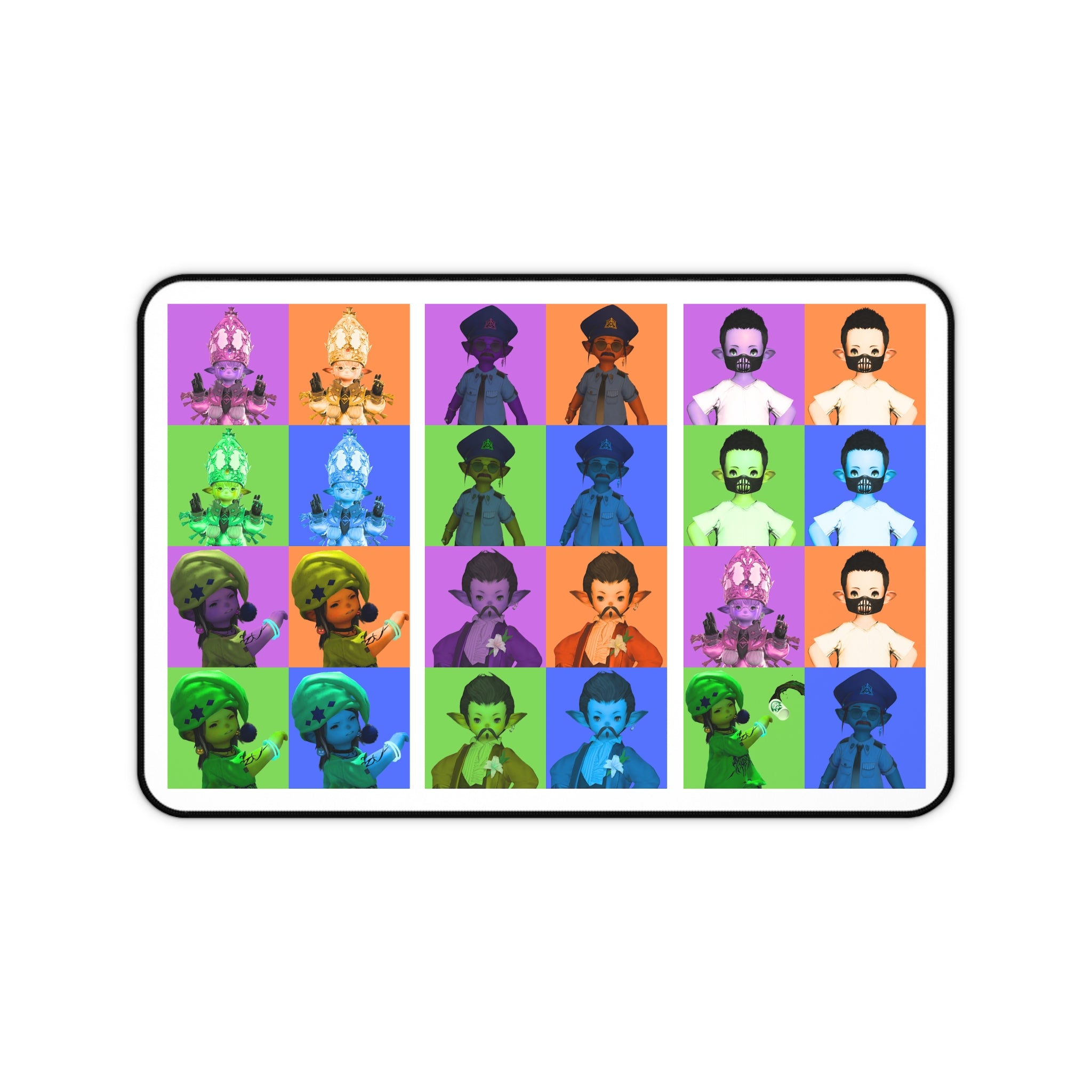 Colorful Pop Art Character Desk Mat — Retro Cartoon Grid Mouse Pad