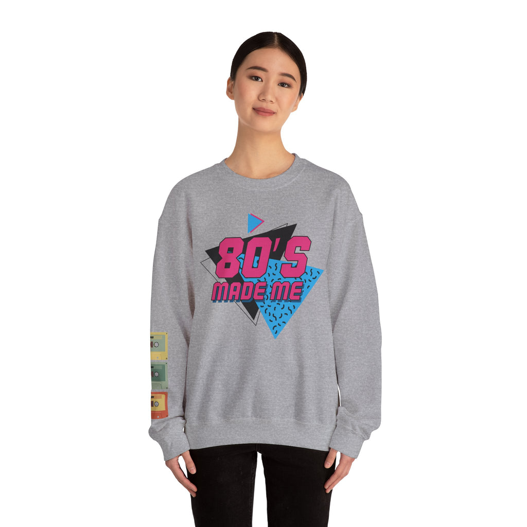 80's Made Me Sweatshirt — Retro 1980s Graphic Crewneck with Cassette Sleeve